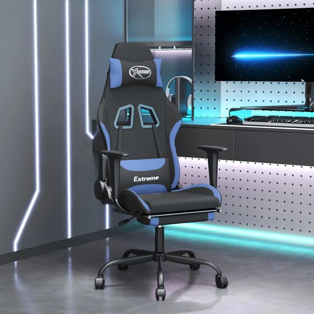 Καρέκλα Μασάζ Gaming Μαύρη/Μπλε Ύφασμα με Υποπόδιο