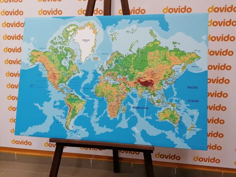 Εικόνα σε έναν κλασικό παγκόσμιο χάρτη από φελλό - 120x80  wooden