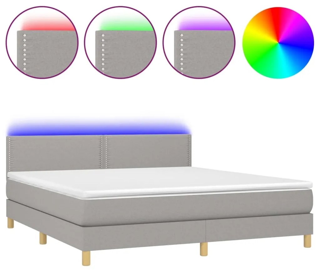 Κρεβάτι Boxspring με Στρώμα &amp; LED Αν.Γκρι 180x200 εκ Υφασμάτινο - Γκρι