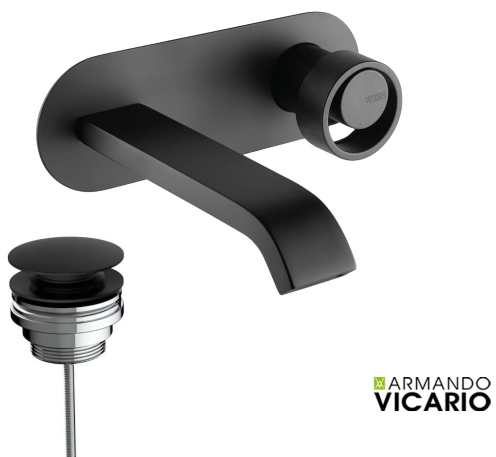 Armando Vicario Halo Black Matt Μπαταρία Νιπτήρος εντοιχισμού+Βαλβίδα clic-clac