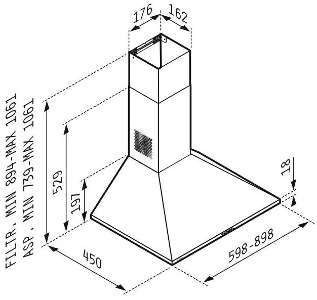 Απορροφητήρας Καμινάδα Τετράγωνη Lux Pyramis 90 εκ.