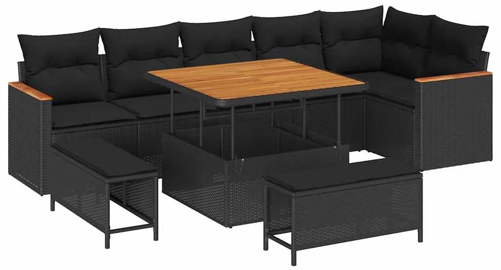 vidaXL Σετ Καναπέ Κήπου με μαξιλάρι 9 pcs Μαύρο Πολυ ράταν