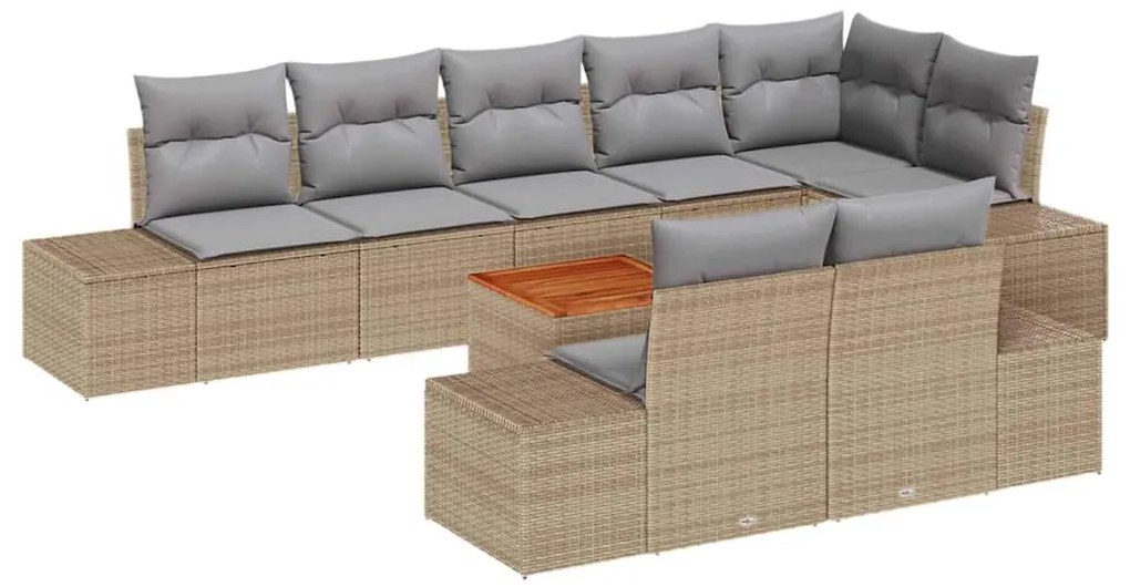 vidaXL Σετ Καναπέ Κήπου με μαξιλάρι 9 pcs Μπεζ Πολυ ράταν