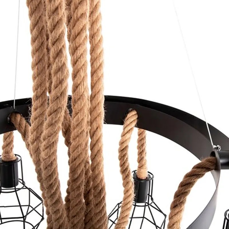 Artekko Hemp Rope Φωτιστικό Οροφής 8φωτο (Ε27) με Μαύρο Μέταλλο/Σχοινί (65x65x15)cm - 023-3315