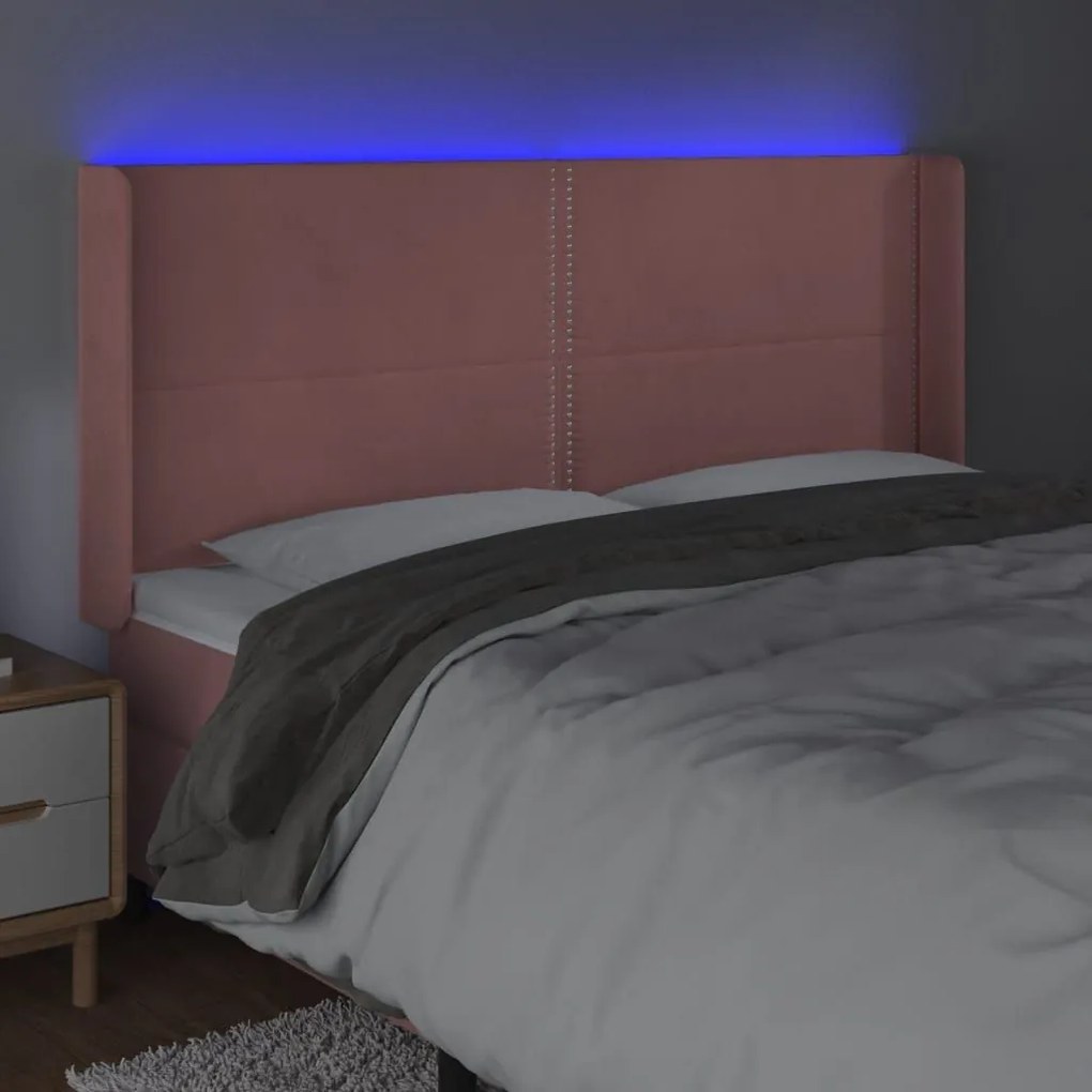 Κεφαλάρι Κρεβατιού LED Ροζ 183x16x118/128 εκ. Βελούδινο - Ροζ