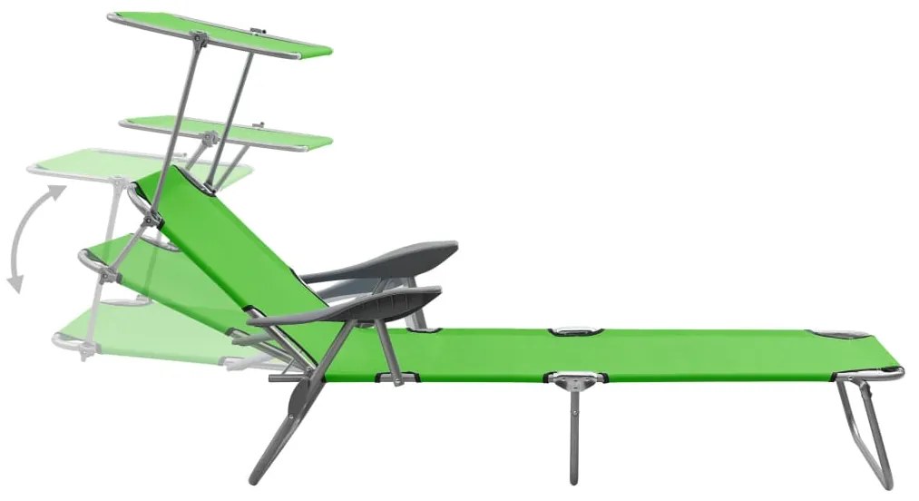 vidaXL Ξαπλώστρα Πράσινη Ατσάλινη με Σκίαστρο