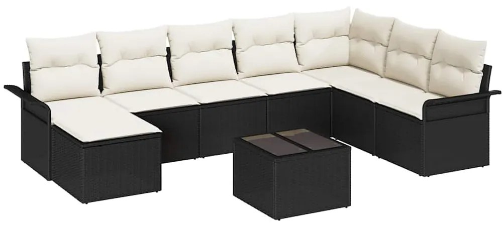 vidaXL Σετ Καναπέ Κήπου με μαξιλάρι 9 pcs Μαύρο Πολυ ράταν
