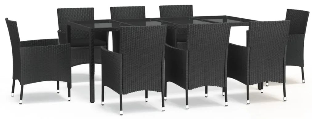 vidaXL Σετ Τραπεζαρίας Κήπου 9 τεμ Μαύρο από Συνθ. Ρατάν με Μαξιλάρια