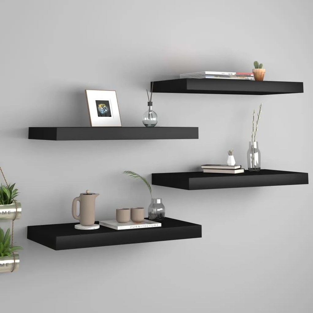 Ράφια Τοίχου 4 τεμ. Μαύρα 50x23x3,8 εκ. MDF 323831