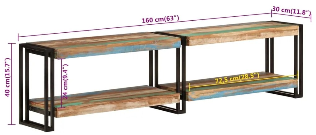 Έπιπλο Τηλεόρασης 160 x 30 x 40 εκ. από Μασίφ Ανακυκλωμένο Ξύλο - Καφέ