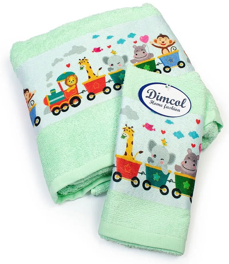 Πετσέτες Βρεφικές Train 348 (Σετ 2τμχ) Mint DimCol Towels Set 70x140cm 100% Βαμβάκι