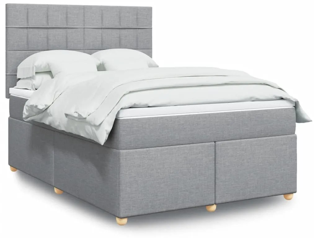 Κρεβάτι Boxspring με Στρώμα Ανοιχτό Γκρι 140x200 εκ. Υφασμάτινο