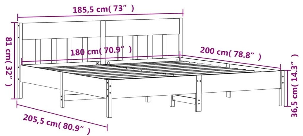 ΠΛΑΙΣΙΟ ΚΡΕΒΑΤΙΟΥ ΜΕ ΚΕΦΑΛΑΡΙ 180X200 ΕΚ. ΑΠΟ ΜΑΣΙΦ ΞΥΛΟ ΠΕΥΚΟΥ 3216204