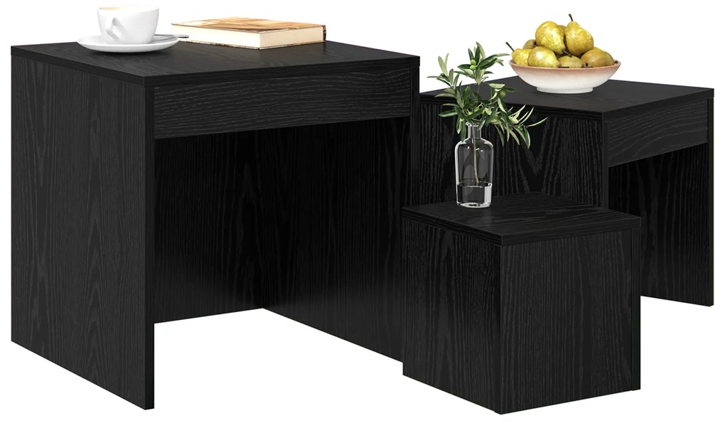 vidaXL Τραπεζάκια Σαλονιού 3 pcs Μαύρη δρυς 45 x 45 x 45 cm