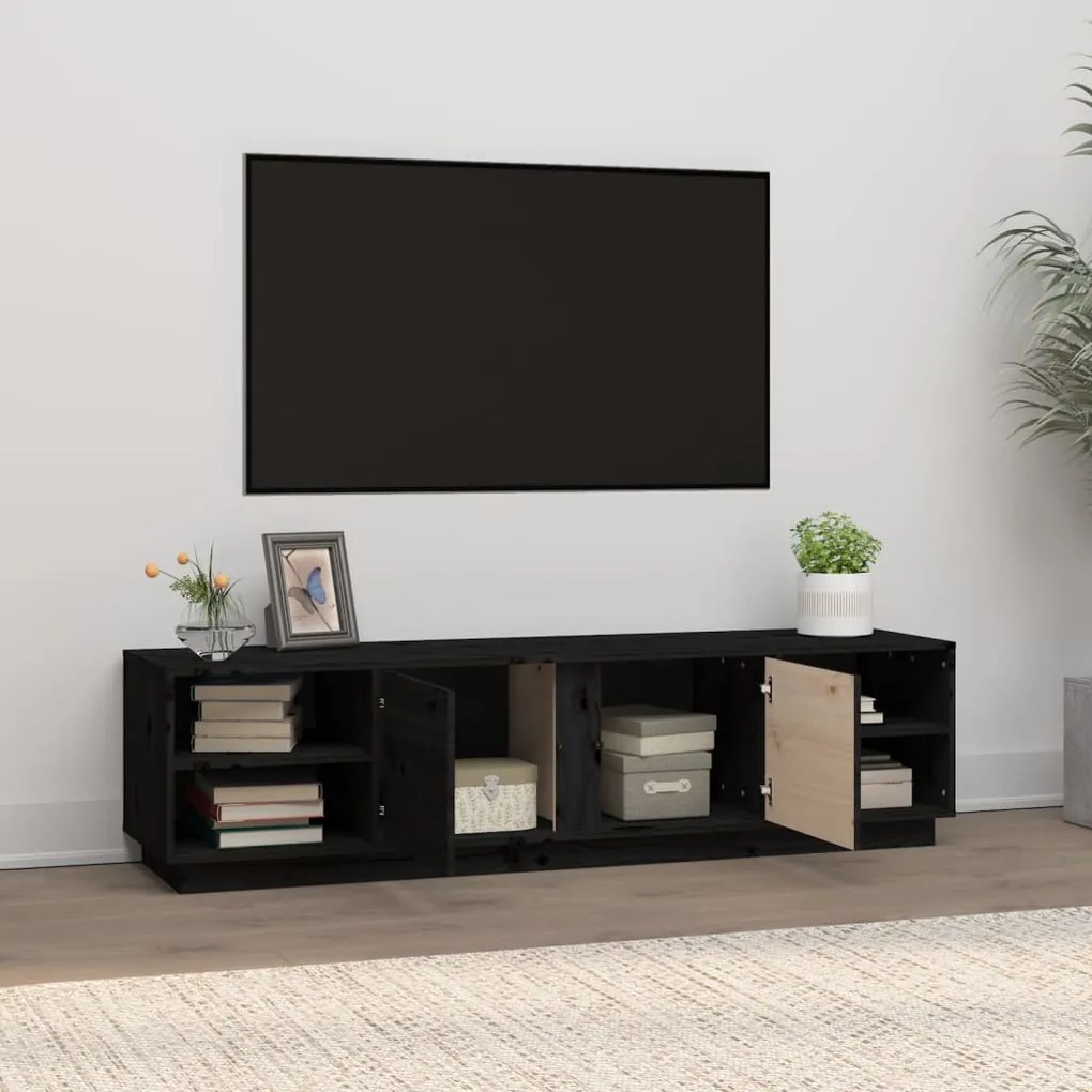 vidaXL Έπιπλο Τηλεόρασης Μαύρο 156x40x40 εκ. από Μασίφ Ξύλο Πεύκου