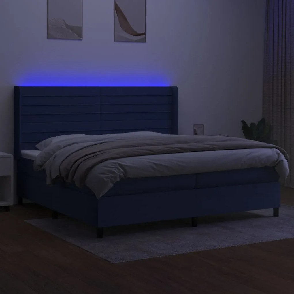 ΚΡΕΒΑΤΙ BOXSPRING ΜΕ ΣΤΡΩΜΑ &amp; LED ΜΠΛΕ 200X200 ΕΚ. ΥΦΑΣΜΑΤΙΝΟ 3138427