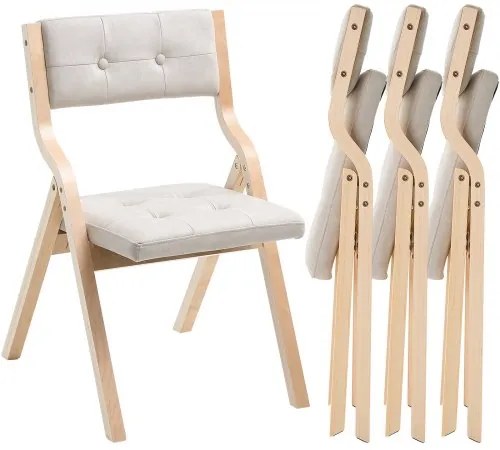 VEVOR Wooden Folding Chairs with Padded Cushion and Wooden Frame Beige Set of 4