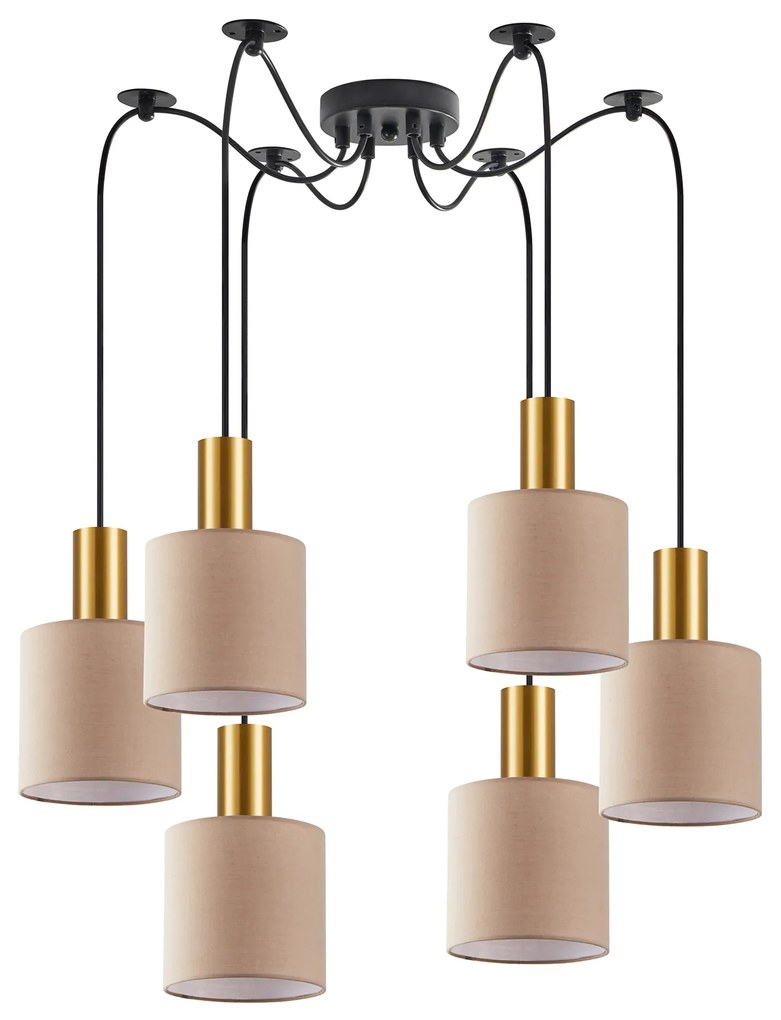 SE21-GM-4-BL6-SH3 ADEPT TUBE Gold Matt Pendant Brown Fabric Shade+ HOMELIGHTING 77-8611