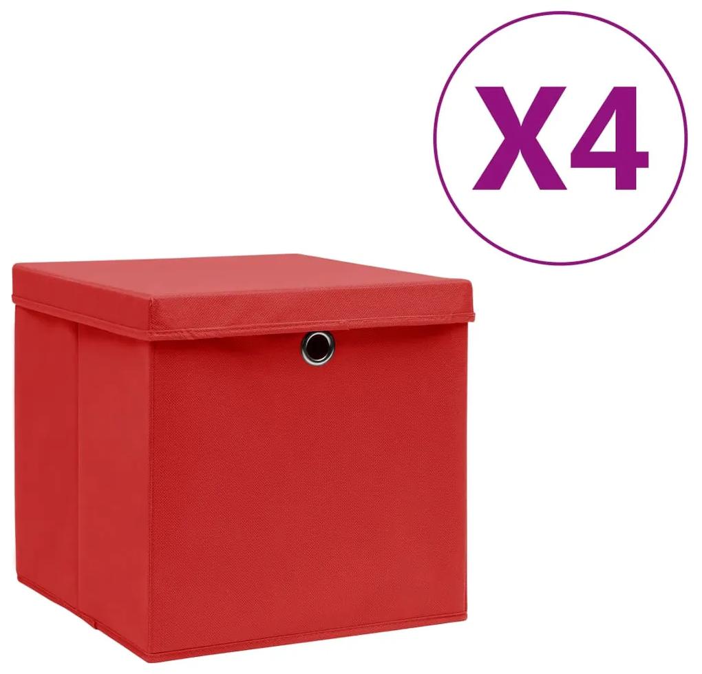 Κουτιά Αποθήκευσης με Καπάκια 4 τεμ. Κόκκινα 28 x 28 x 28 εκ.