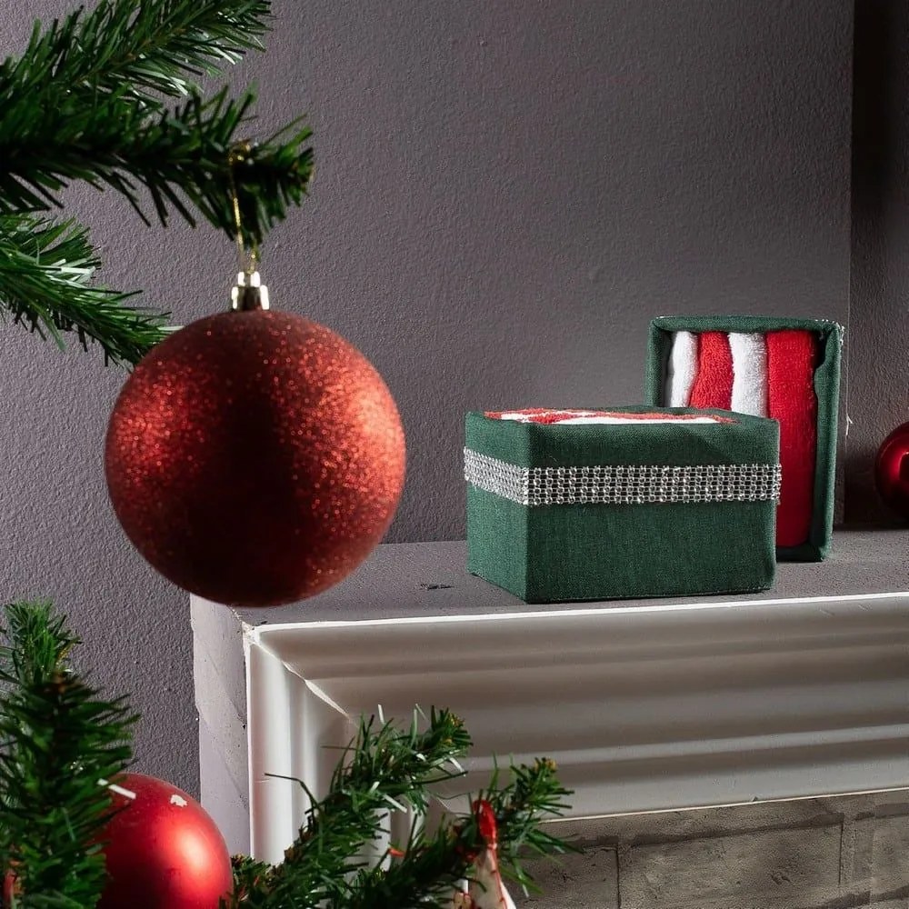 Λαβέτες Box 2010 (Σετ 4τμχ) Σε Χριστουγεννιάτικο Κουτί Δώρου Green Teoran Σετ Πετσέτες