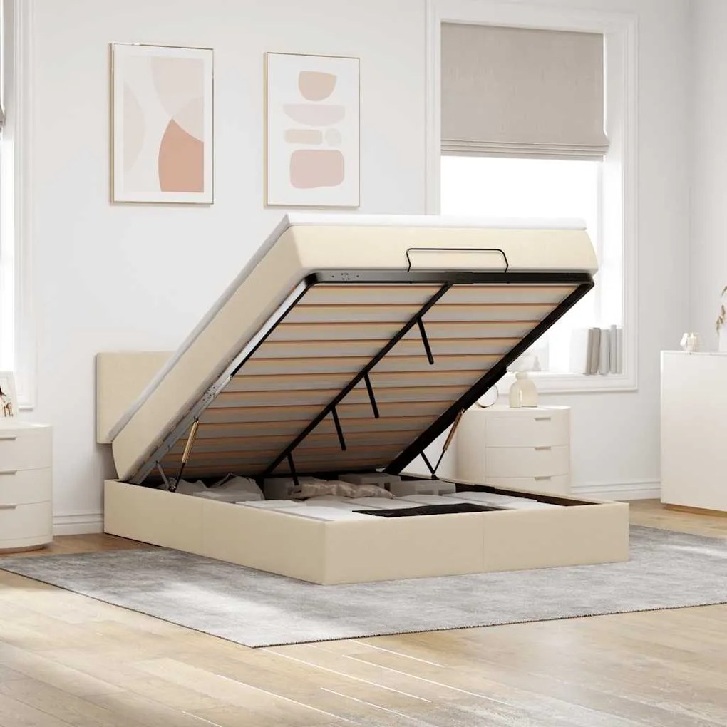 vidaXL Οθωμανικό κρεβάτι με στρώμα Cream 140x200cm ύφασμα