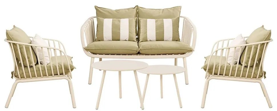 Σαλόνι Κήπου (Σετ 5Τμχ) Astrid Ε322,S Green-White Four Seater