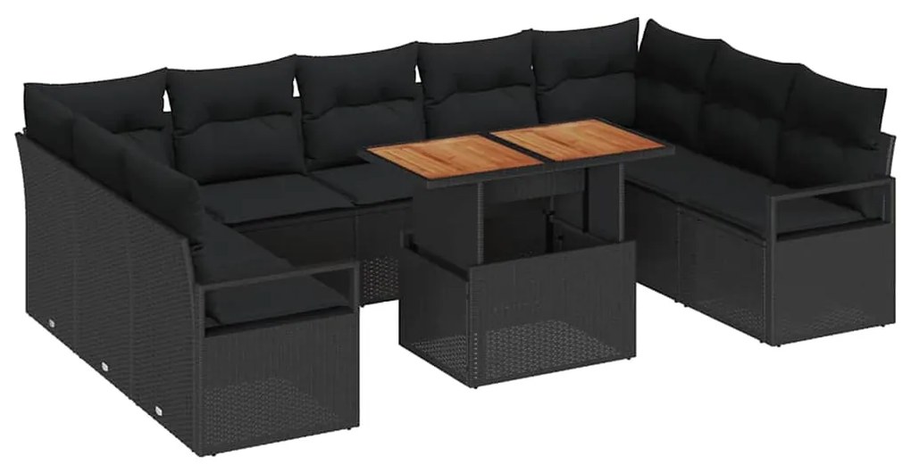 vidaXL Σετ Καναπέ Κήπου με αποθήκευση 10 pcs Μαύρο Πολυ ράταν