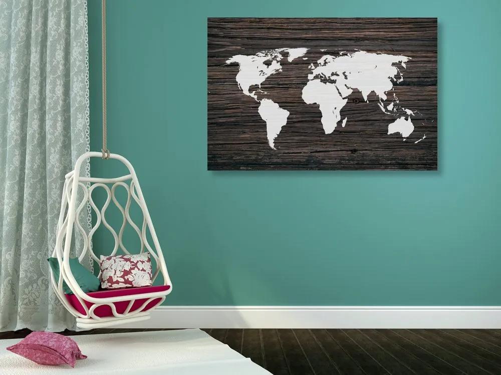 Εικόνα στον παγκόσμιο χάρτη φελλού σε ξύλο - 120x80  wooden