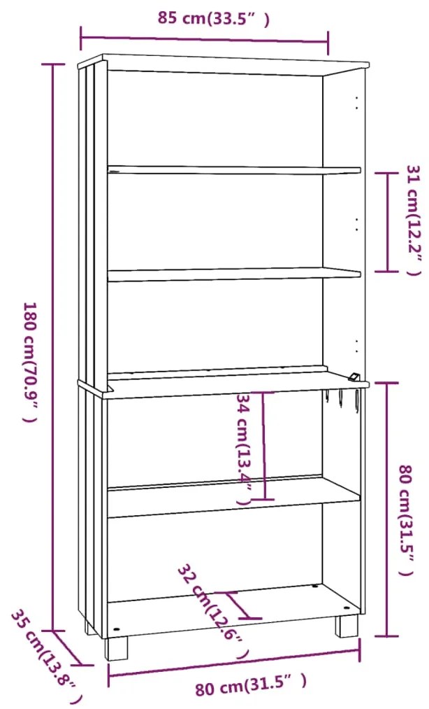 vidaXL Ντουλάπι HAMAR από Μασίφ Ξύλο Πεύκου Μελί