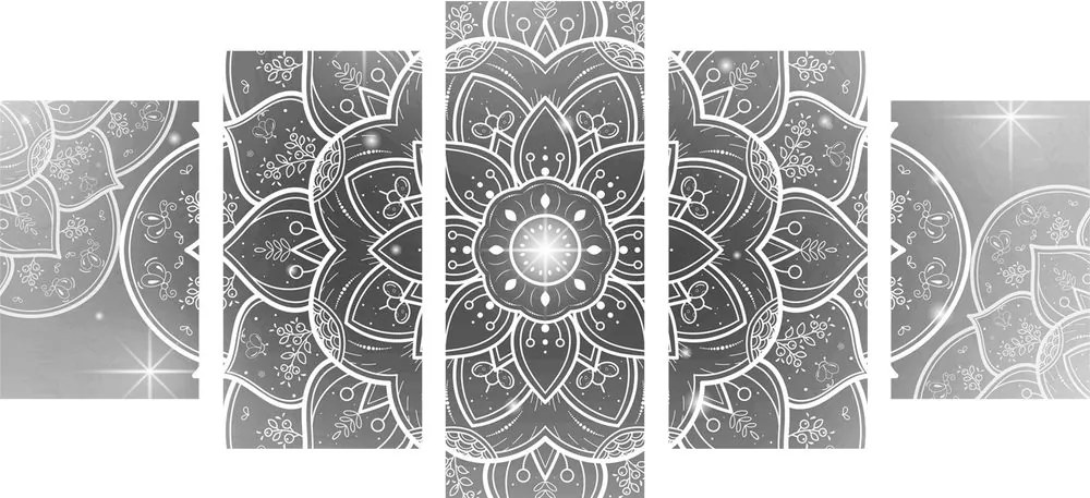 Εικόνα 5 τμημάτων ανατολίτικο Mandala σε ασπρόμαυρο - 100x50