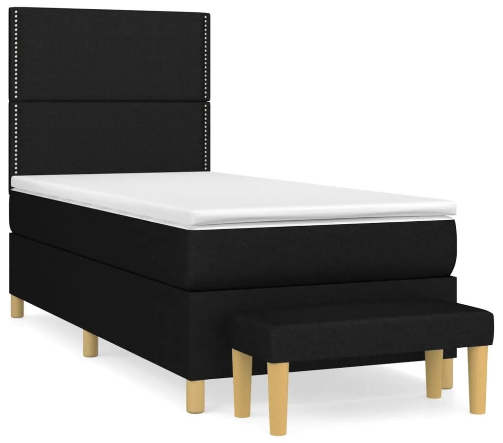 vidaXL Κρεβάτι Boxspring με Στρώμα Μαύρο 100 x 200 εκ. Υφασμάτινο