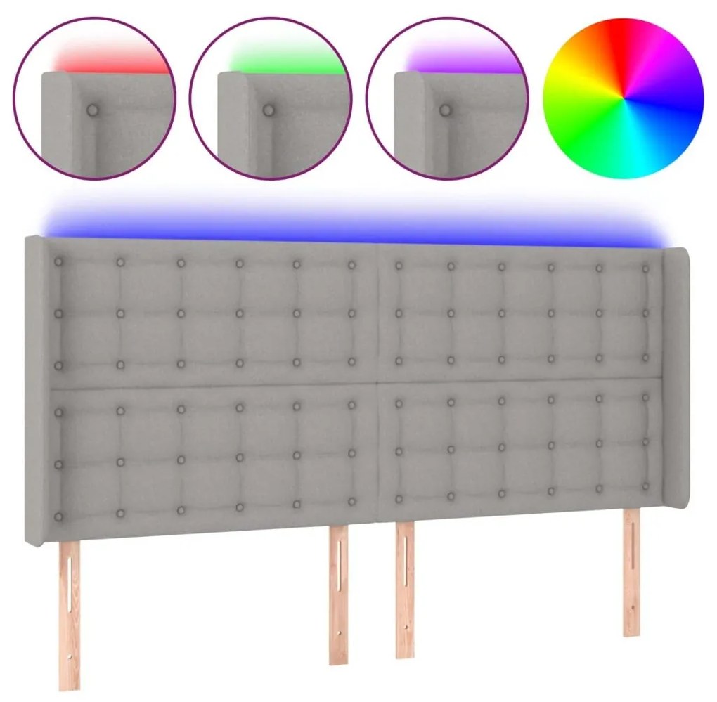 Κεφαλάρι Κρεβατιού LED Ανοιχτό Γκρι 163x16x118/128 εκ. - Γκρι