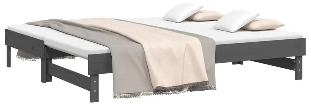Καναπές Κρεβάτι Συρόμενος Γκρι 2x(90x190) εκ. Μασίφ Ξύλο Πεύκου - Γκρι