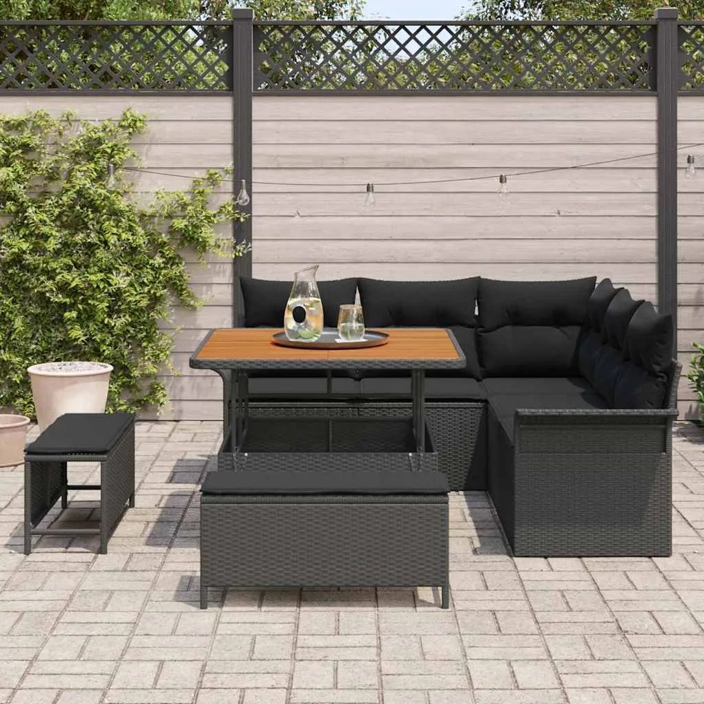 vidaXL Σετ Καναπέ Κήπου Ρυθμιζόμενο ύψος 8 pcs Μαύρο συνθετικό ρατάν