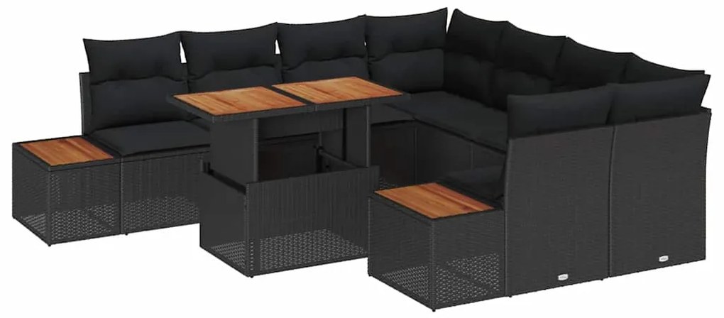 vidaXL Σετ Καναπέ Κήπου με αποθήκευση 9 pcs Μαύρο Πολυ ράταν