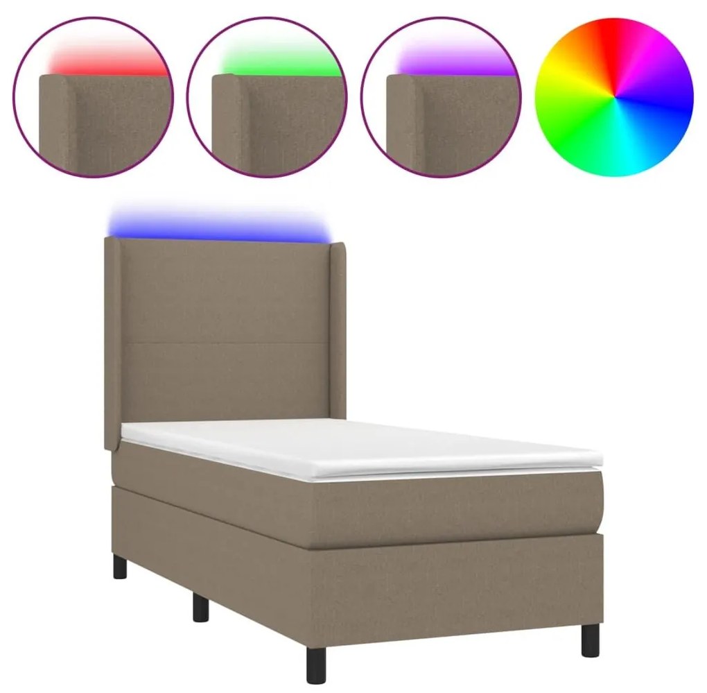 Κρεβάτι Boxspring με Στρώμα &amp; LED Taupe 90x190 εκ. Υφασμάτινο - Μπεζ-Γκρι