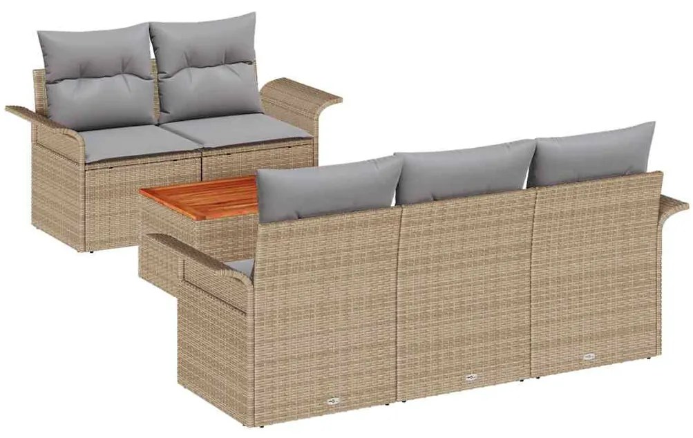 vidaXL Σετ Καναπέ Κήπου με μαξιλάρι 6 pcs Μπέζ και Ανοιχτό Γκρι