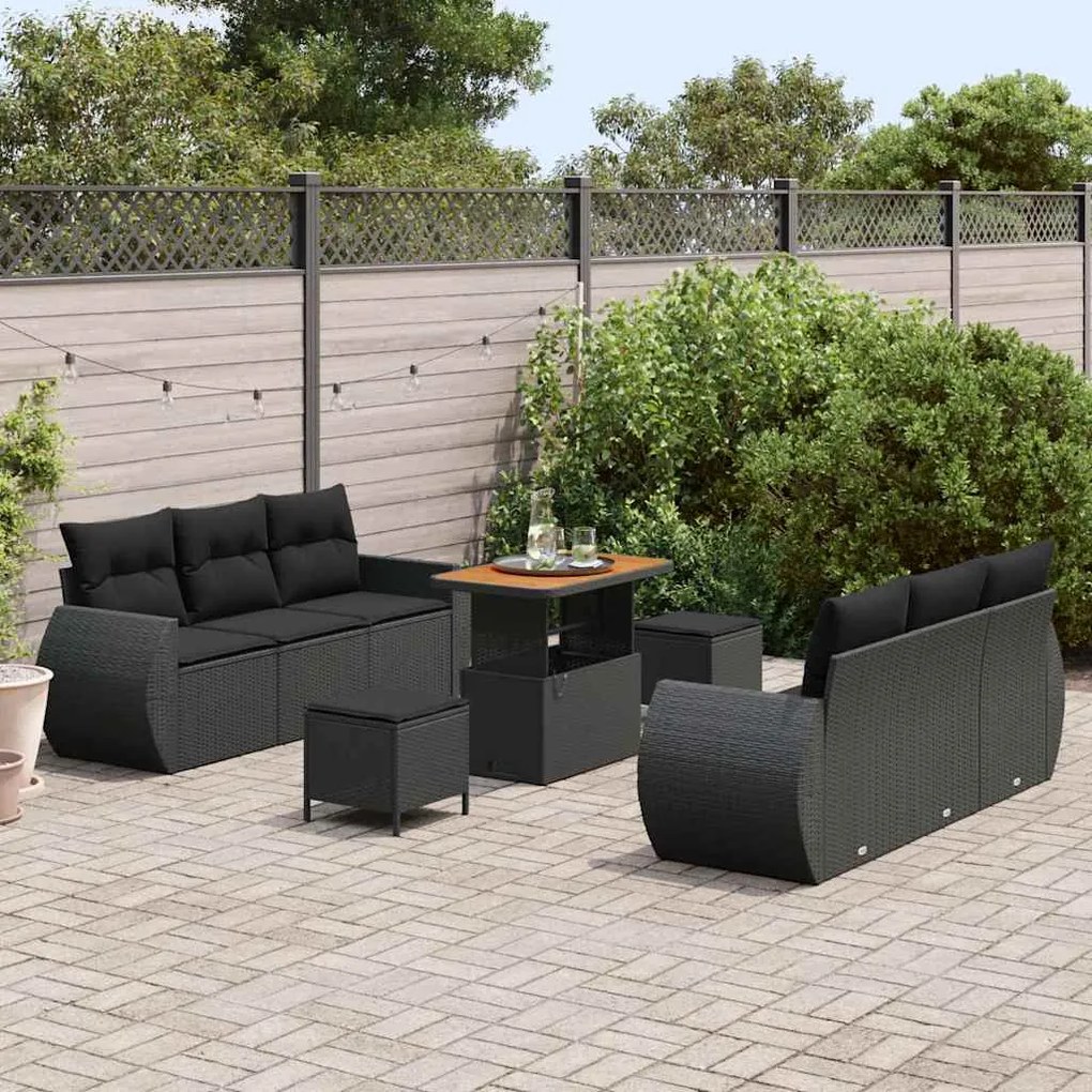vidaXL Σετ Καναπέ Κήπου με μαξιλάρι 9 pcs Μαύρο 90 x 55 x 71 cm