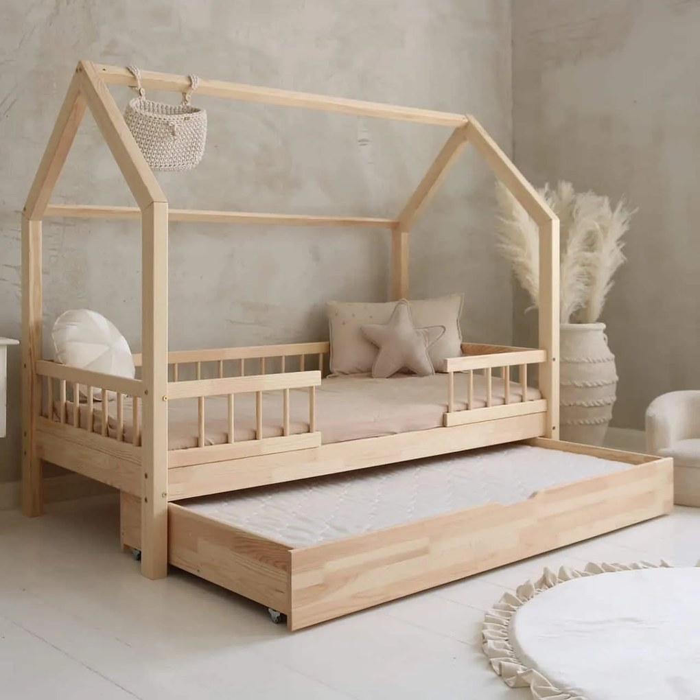 Κρεβάτι Παιδικό Montessori  Bello Plus Duo με Αφαιρούμενα Κάγκελα 23cm  + Συρτάρι σε Φυσικό  Ξύλο  90×200cm  Luletto (Δώρο 10% έκπτωση στο Στρώμα)