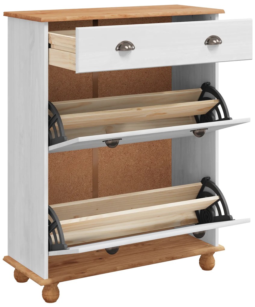 vidaXL Ντουλάπι Παπουτσιών  ASKIM Λευκό 85x35x108 εκ. Μασίφ Ξύλο Πεύκου