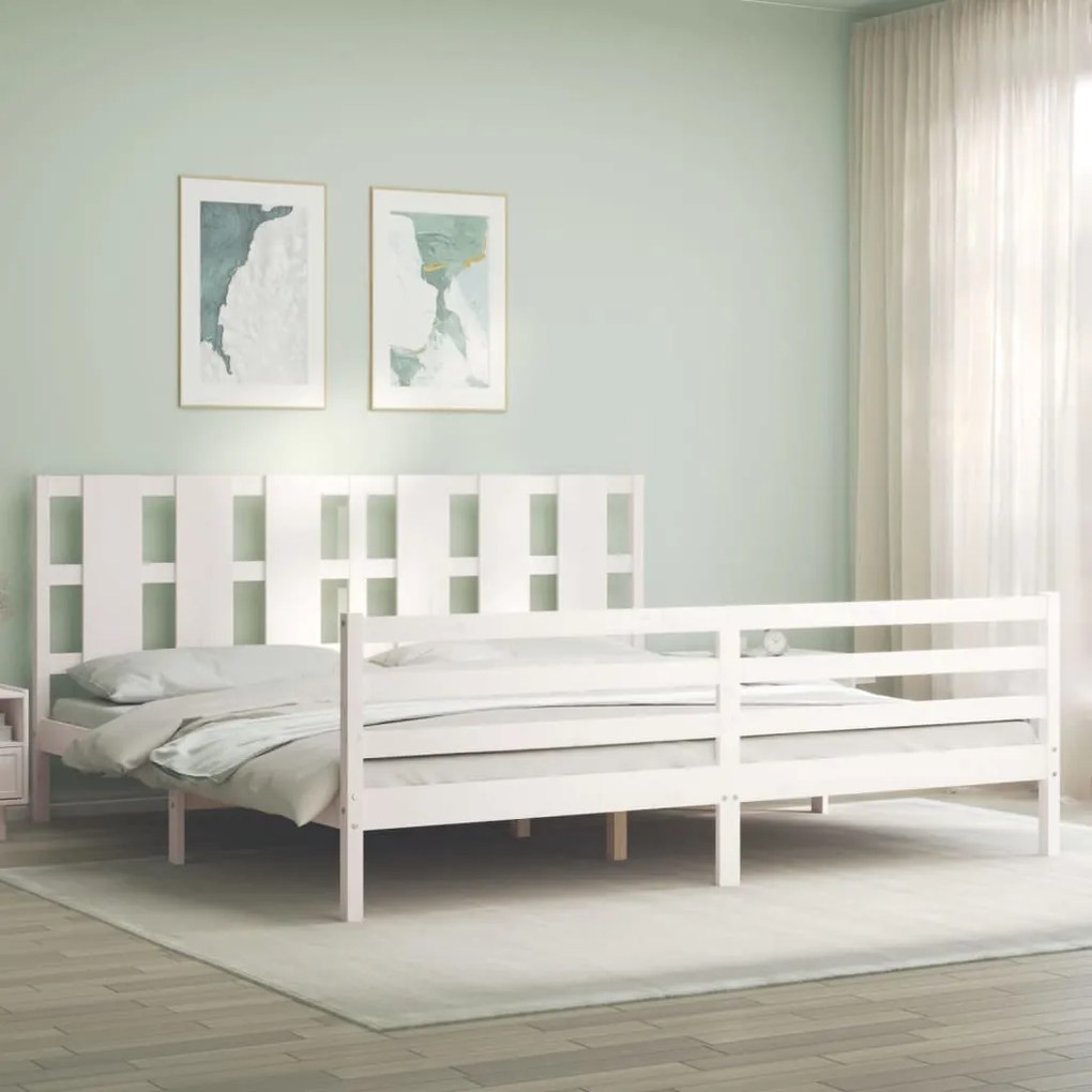 vidaXL Πλαίσιο Κρεβατιού με Κεφαλάρι Λευκό 200x200 εκ. Μασίφ Ξύλο