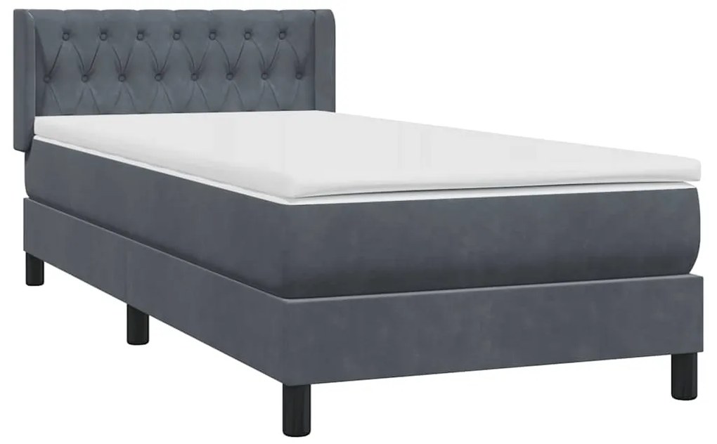 vidaXL Κρεβάτι Boxspring με Στρώμα Σκούρο Γκρι 90x220 εκ. Βελούδινο