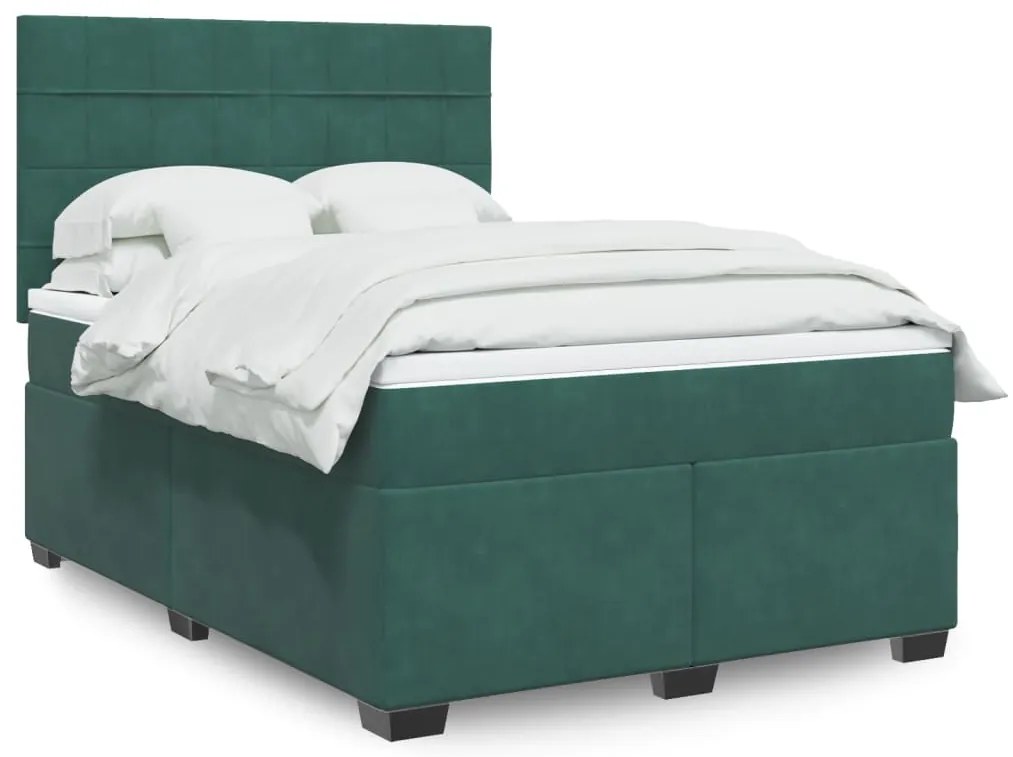 vidaXL Κρεβάτι Boxspring με Στρώμα Σκούρο Πράσινο 160x200εκ. Βελούδινο