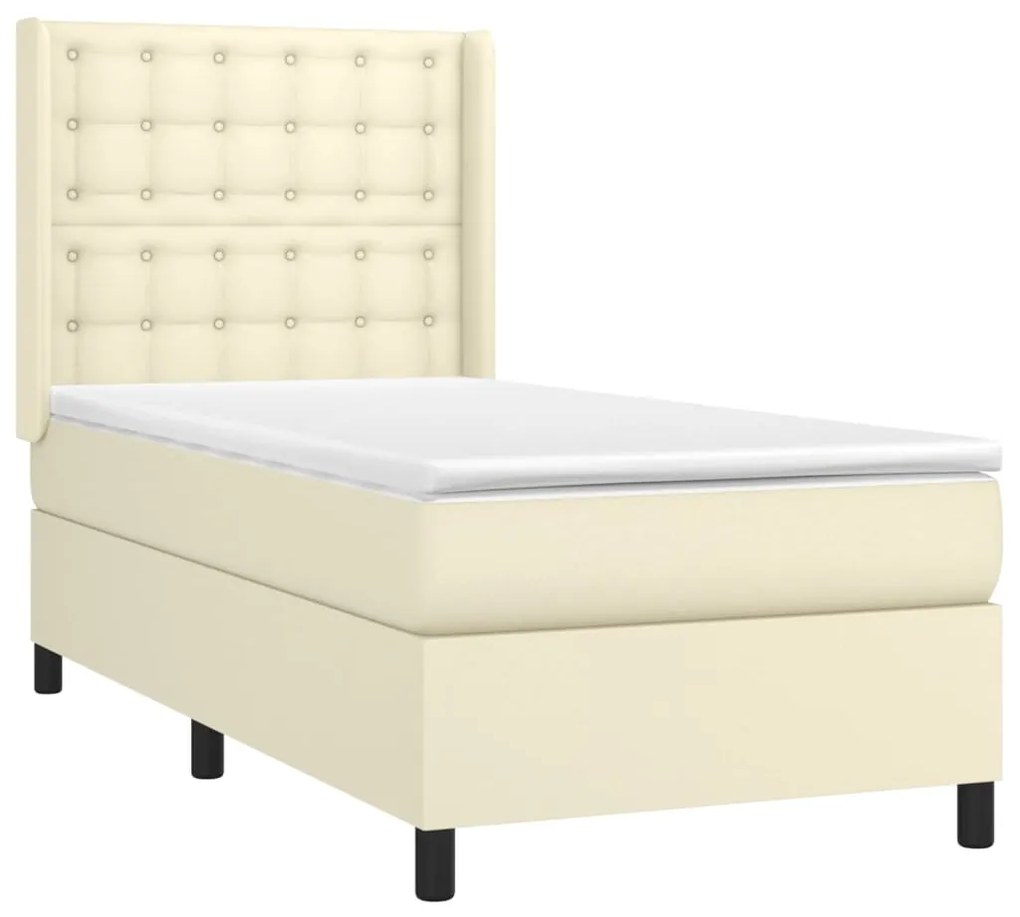 vidaXL Κρεβάτι Boxspring με Στρώμα Κρεμ 90x200 εκ. από Συνθετικό Δέρμα