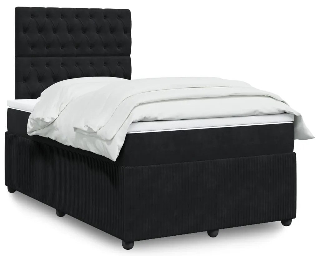 vidaXL Κρεβάτι Boxspring με Στρώμα Μαύρο 120 x 200 εκ. Βελούδινο