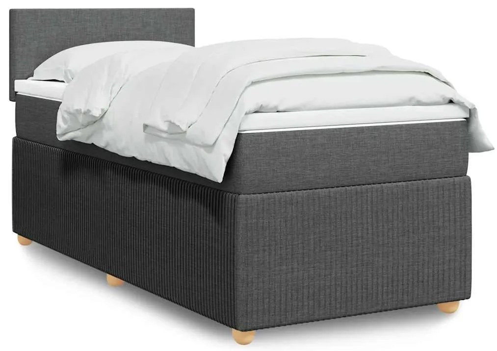 vidaXL Κρεβάτι Boxspring με Στρώμα Σκούρο Γκρι 90x200 εκ. Υφασμάτινο