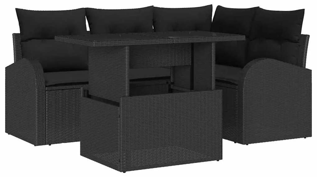 vidaXL Σετ Καναπέ Κήπου με μαξιλάρι 5 pcs Μαύρο Πολυ ράταν