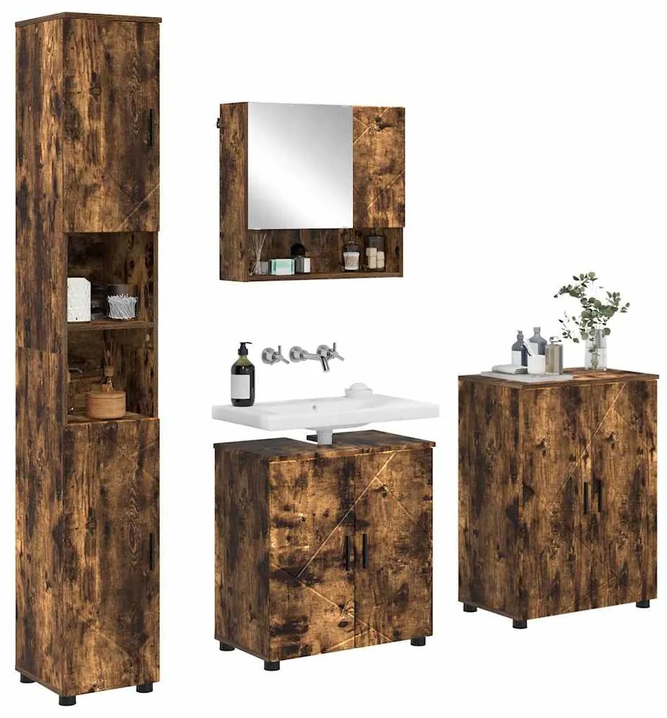 vidaXL Σετ Επίπλων Μπάνιου 4 pcs Καπνιστή δρυς 61 x 35 x 64 εκ.