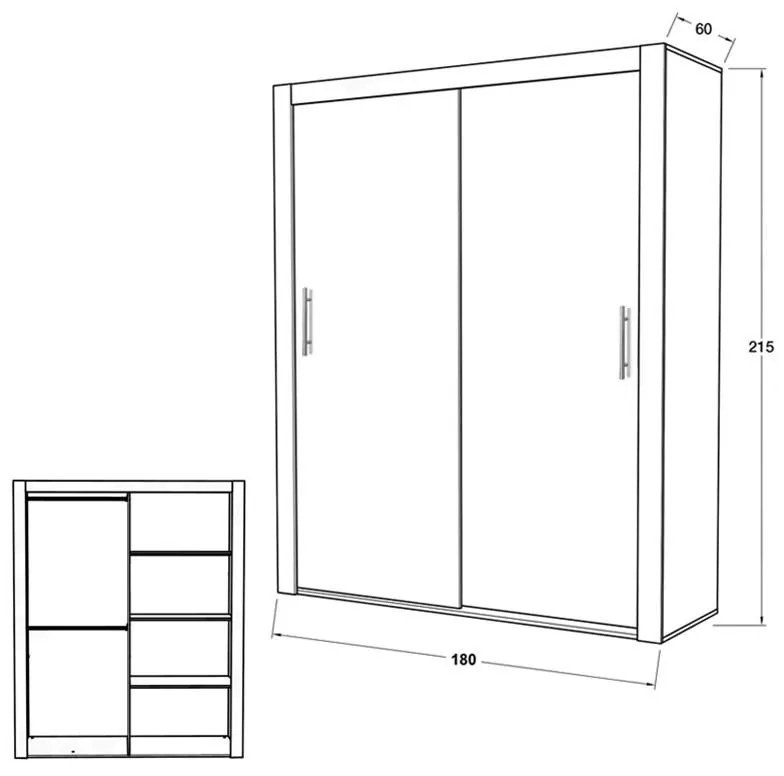 Ντουλάπα Eva 2φυλλη Συρόμενη Σονόμα 180x60x215 εκ.