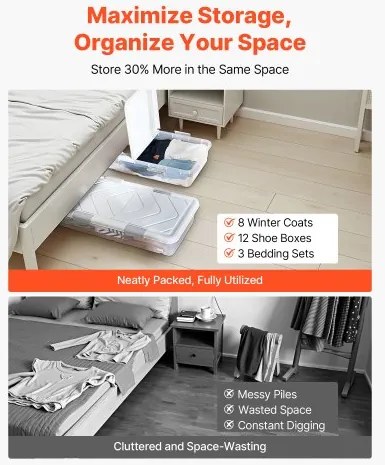 VEVOR Under Bed Storage with Wheels 31.7x15.6x6.9 In Rolling Storage Bags 4 Pack